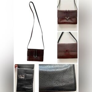Vtg Brighton Chocolate Brown Leather Wallet w strap organized multiple pockets